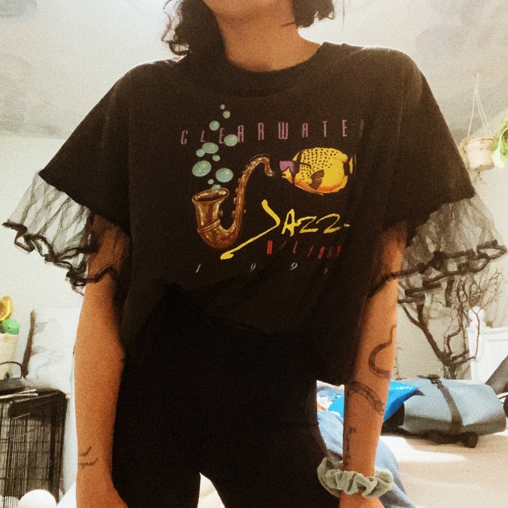 Graphic T with Mesh Sleeves (Vintage)